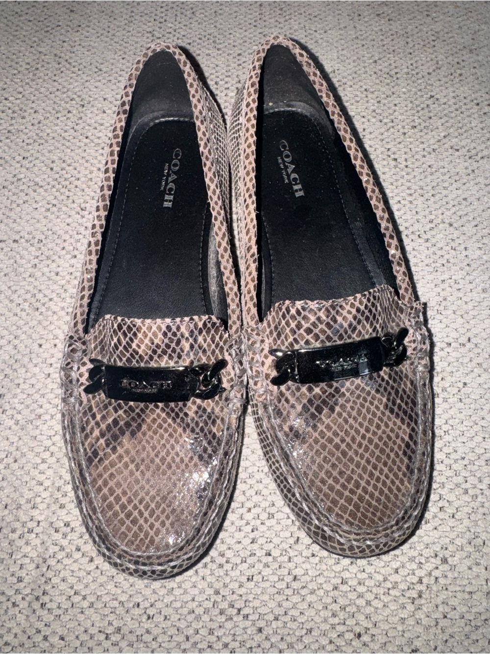 Coach Women's Snake-Print Moccasins in Brown and Black